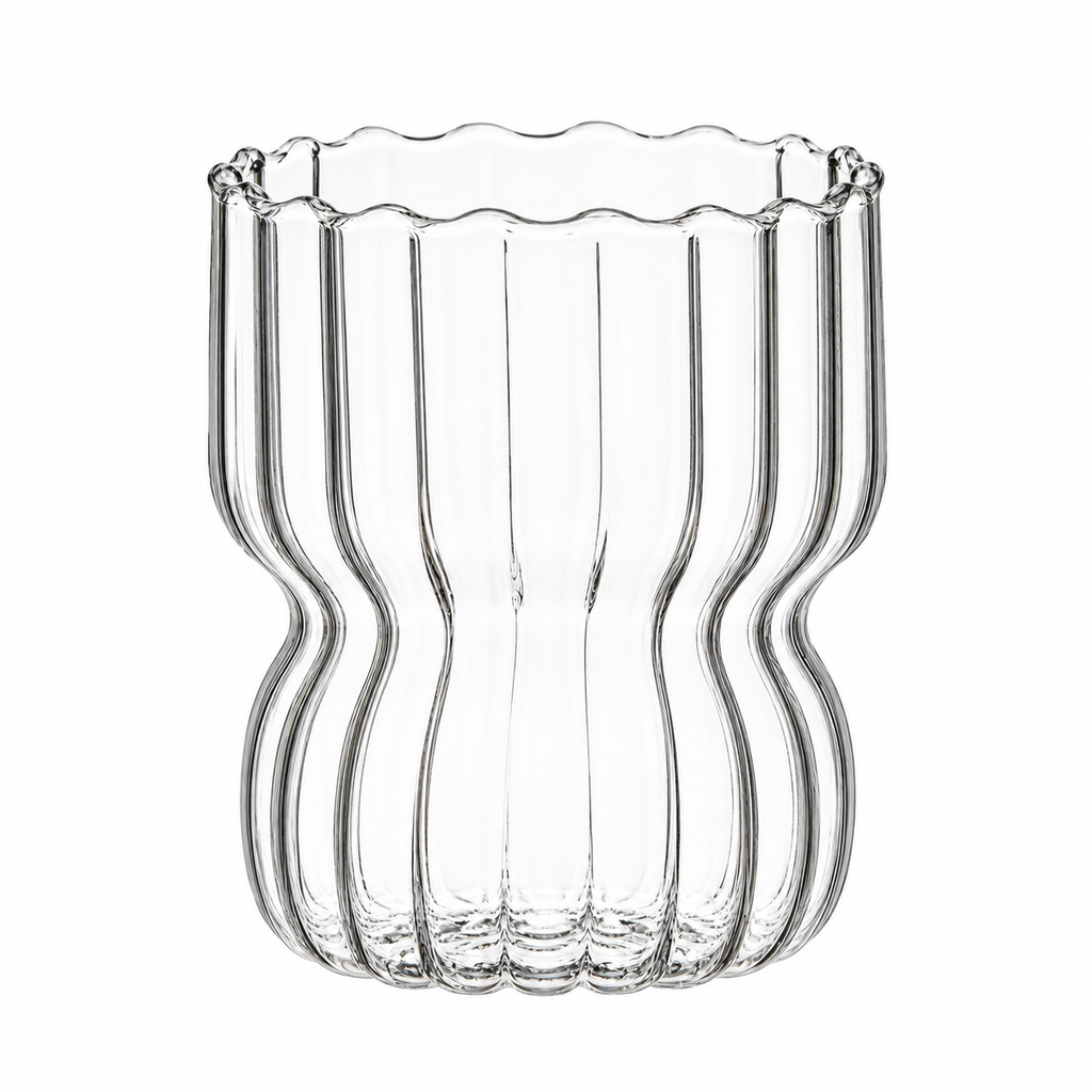 Clear Fluted Glass Cup with Scalloped Rim