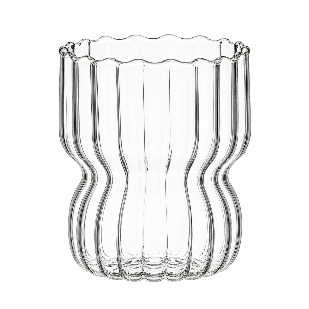 Clear Fluted Glass Cup with Scalloped Rim
