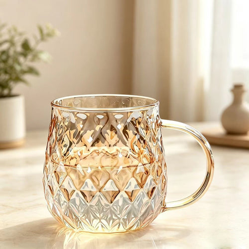 Clear Textured Glass Mug with Gold Handle