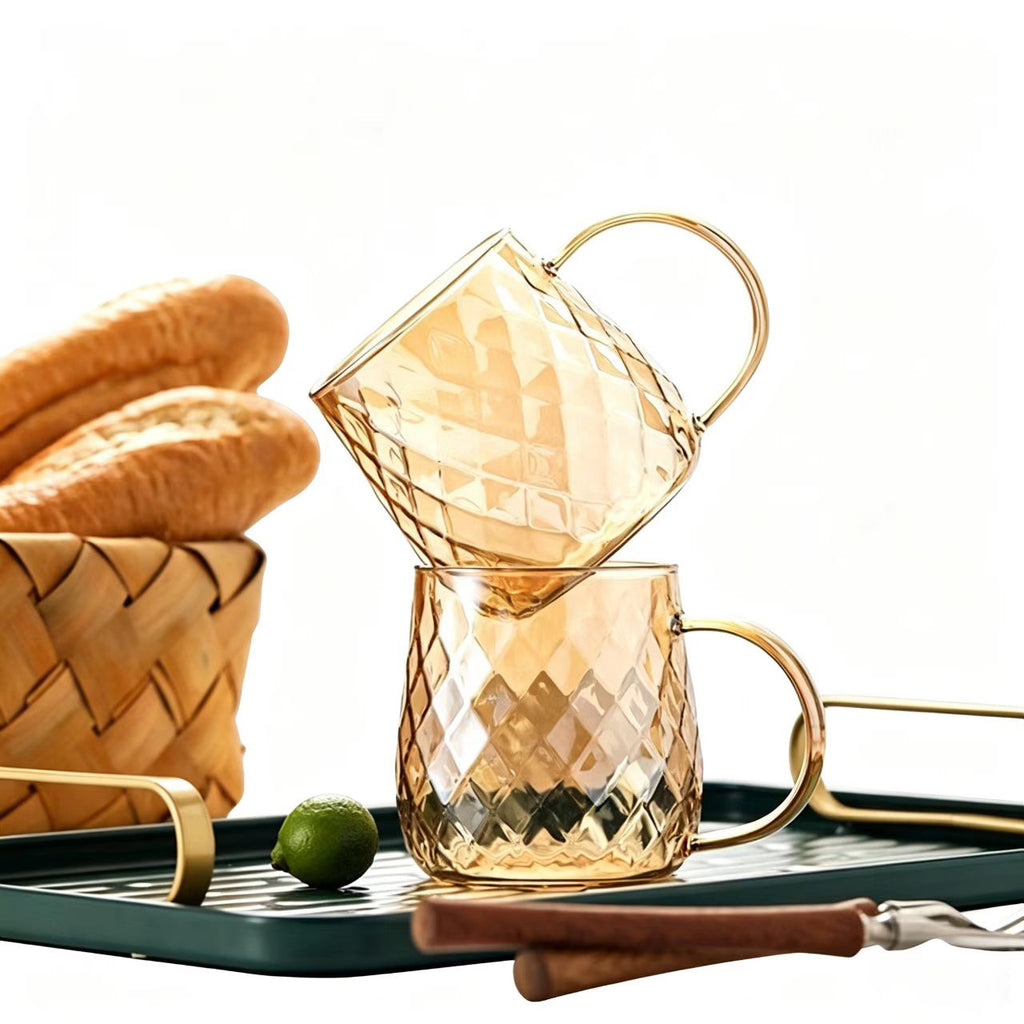Clear Textured Glass Mug with Gold Handle