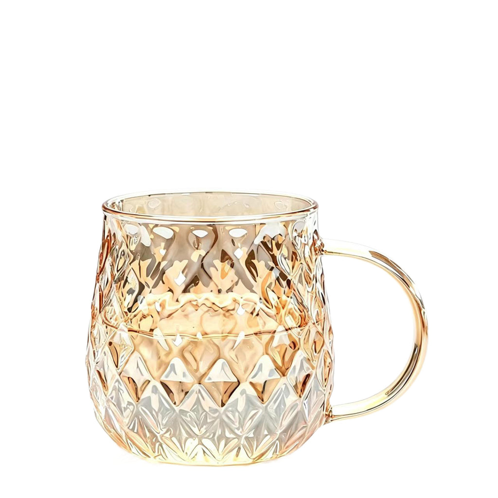 Clear Textured Glass Mug with Gold Handle