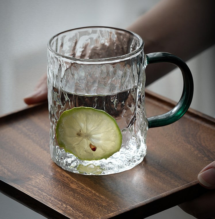 Clear Textured Glass Mug with Green Handle