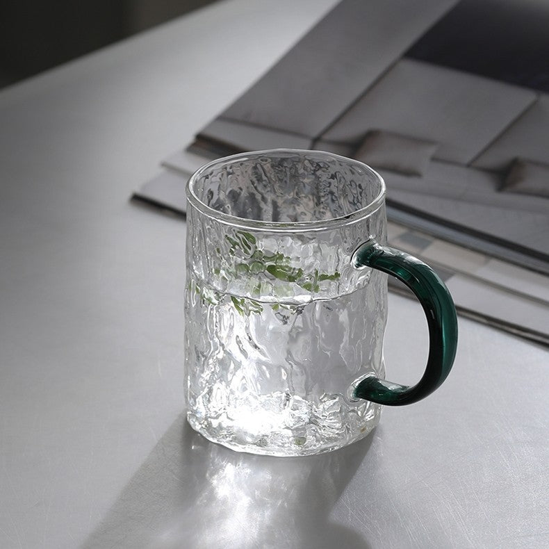 Clear Textured Glass Mug with Green Handle