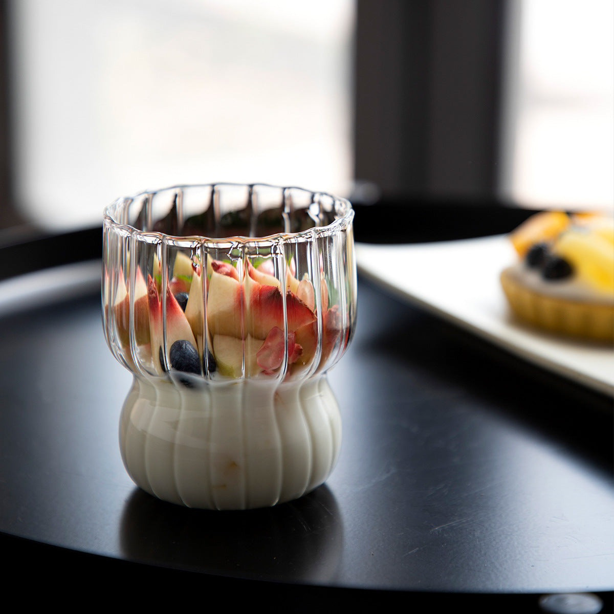Clear Fluted Glass Cup with Scalloped Rim