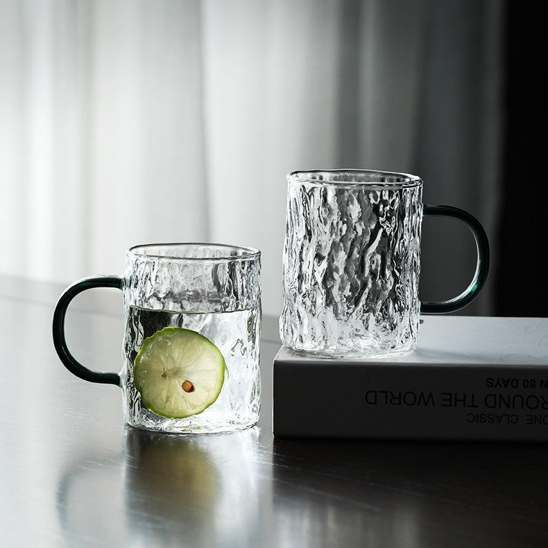 Clear Textured Glass Mug with Green Handle