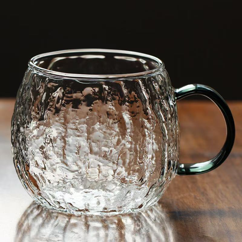 Textured Clear Glass Mug with Green Handle