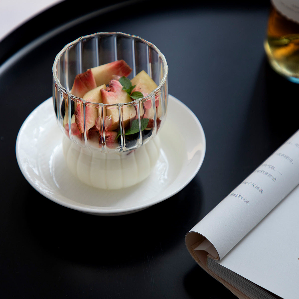 Clear Fluted Glass Cup with Scalloped Rim