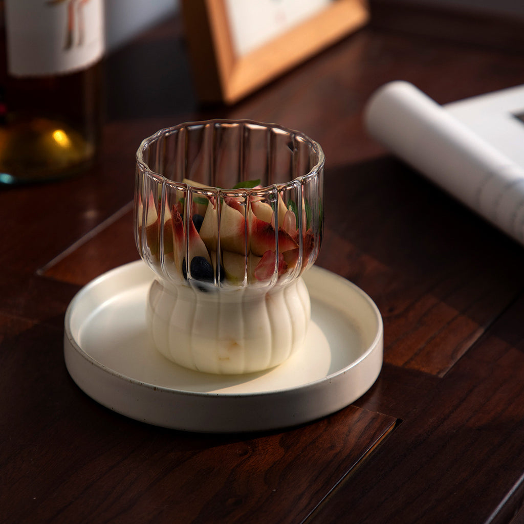 Clear Fluted Glass Cup with Scalloped Rim