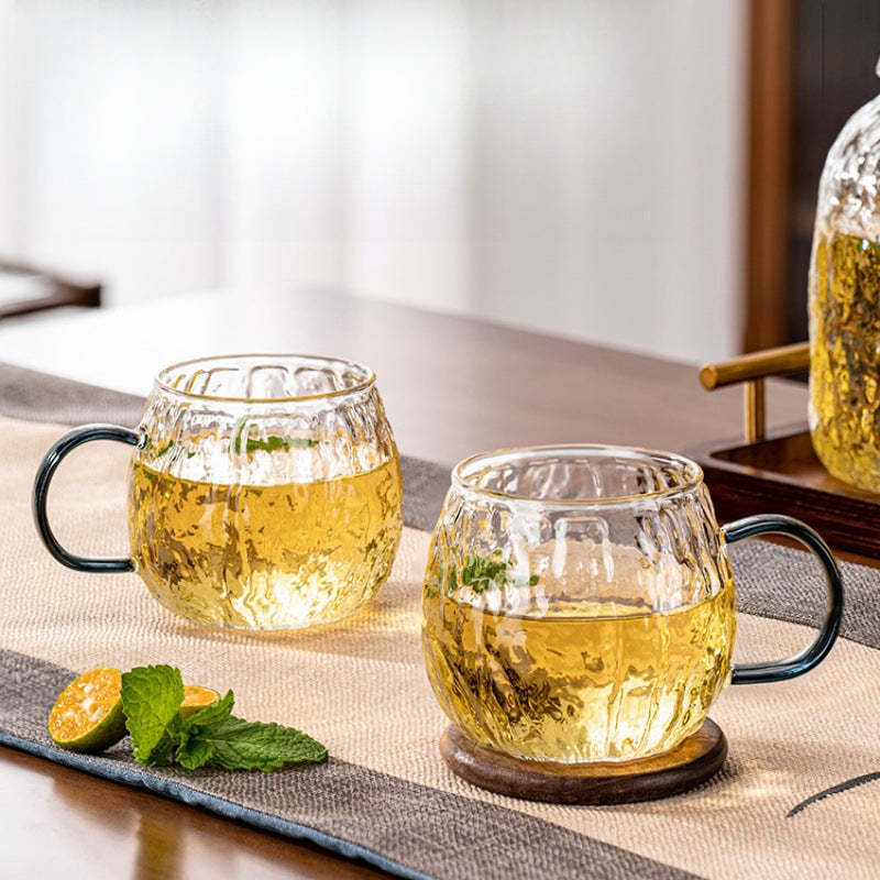 Textured Clear Glass Mug with Green Handle