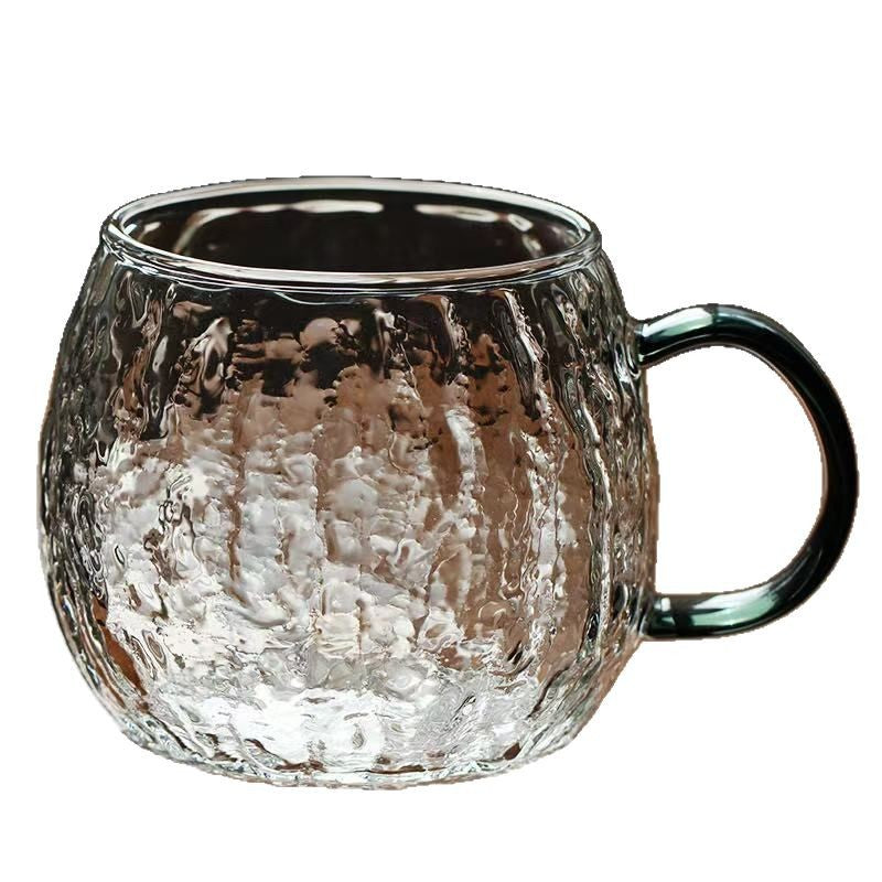Textured Clear Glass Mug with Green Handle