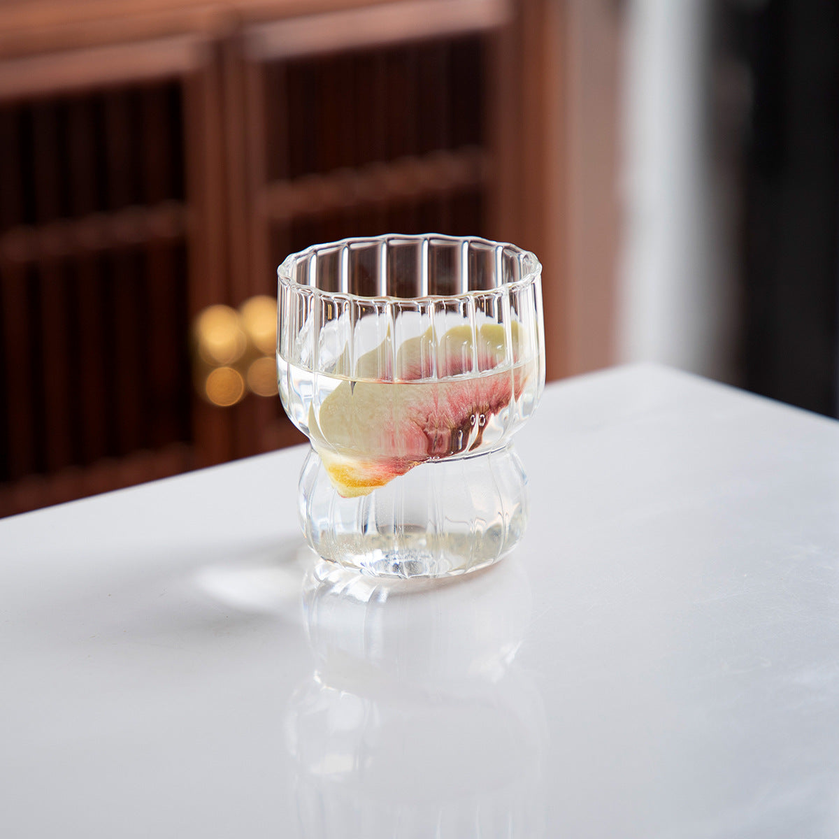 Clear Fluted Glass Cup with Scalloped Rim